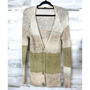 Free People Womens XS Multi Earth Tone Stripe Crochet Knit Boho Cardigan Sweater